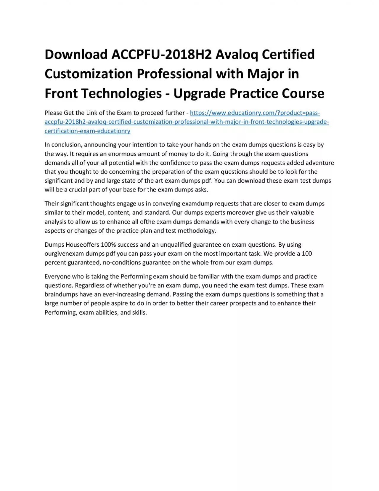 PDF-Download ACCPFU-2018H2 Avaloq Certified Customization Professional with Major in Front