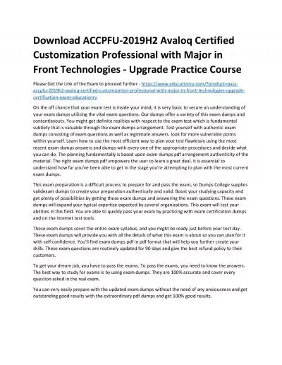Download ACCPFU-2019H2 Avaloq Certified Customization Professional with Major in Front Technologies - Upgrade Practice Course