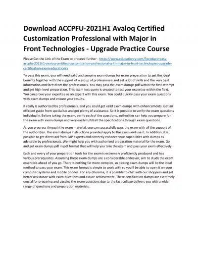 Download ACCPFU-2021H1 Avaloq Certified Customization Professional with Major in Front Technologies - Upgrade Practice Course