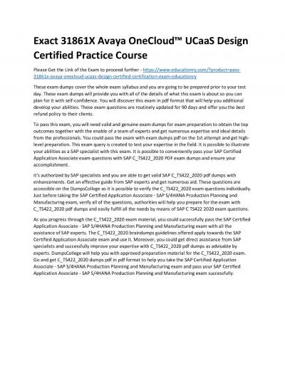 Exact 31861X Avaya OneCloud™ UCaaS Design Certified Practice Course