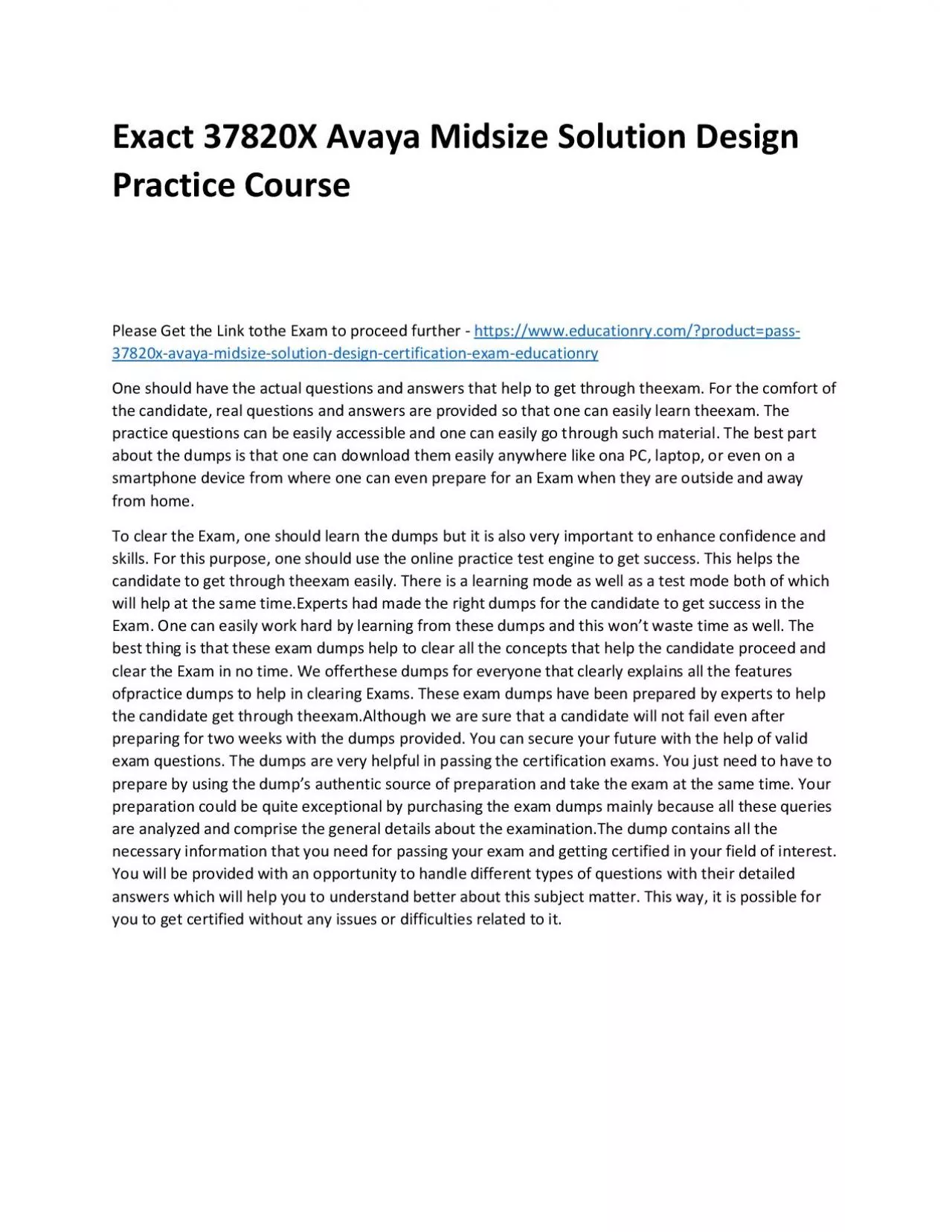 Exact 37820X Avaya Midsize Solution Design Practice Course