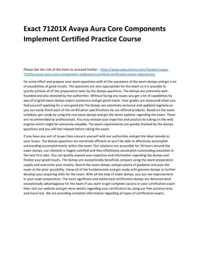 Exact 71201X Avaya Aura Core Components Implement Certified Practice Course