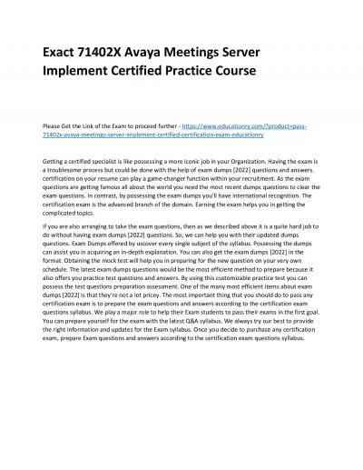 Exact 71402X Avaya Meetings Server Implement Certified Practice Course