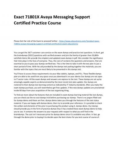 Exact 71801X Avaya Messaging Support Certified Practice Course