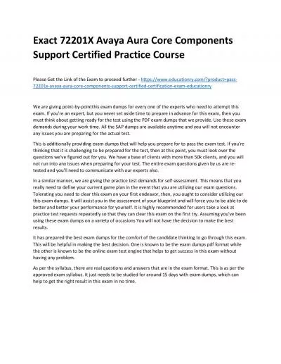 Exact 72201X Avaya Aura Core Components Support Certified Practice Course
