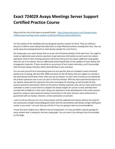 Exact 72402X Avaya Meetings Server Support Certified Practice Course
