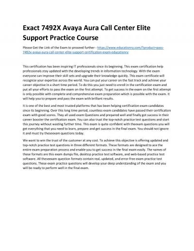 Exact 7492X Avaya Aura Call Center Elite Support Practice Course
