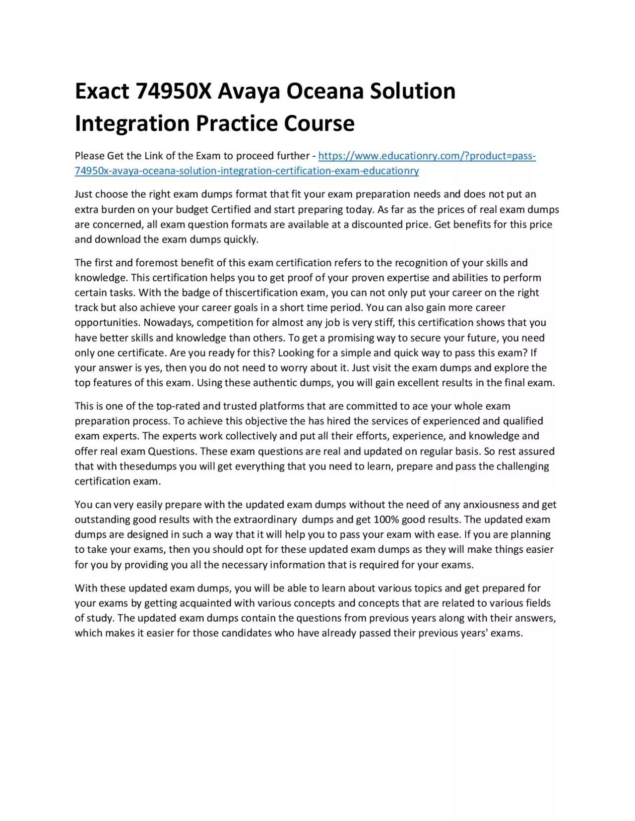 Exact 74950X Avaya Oceana Solution Integration Practice Course