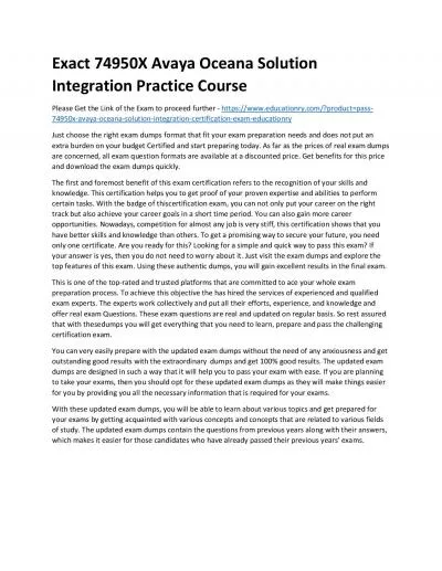 Exact 74950X Avaya Oceana Solution Integration Practice Course