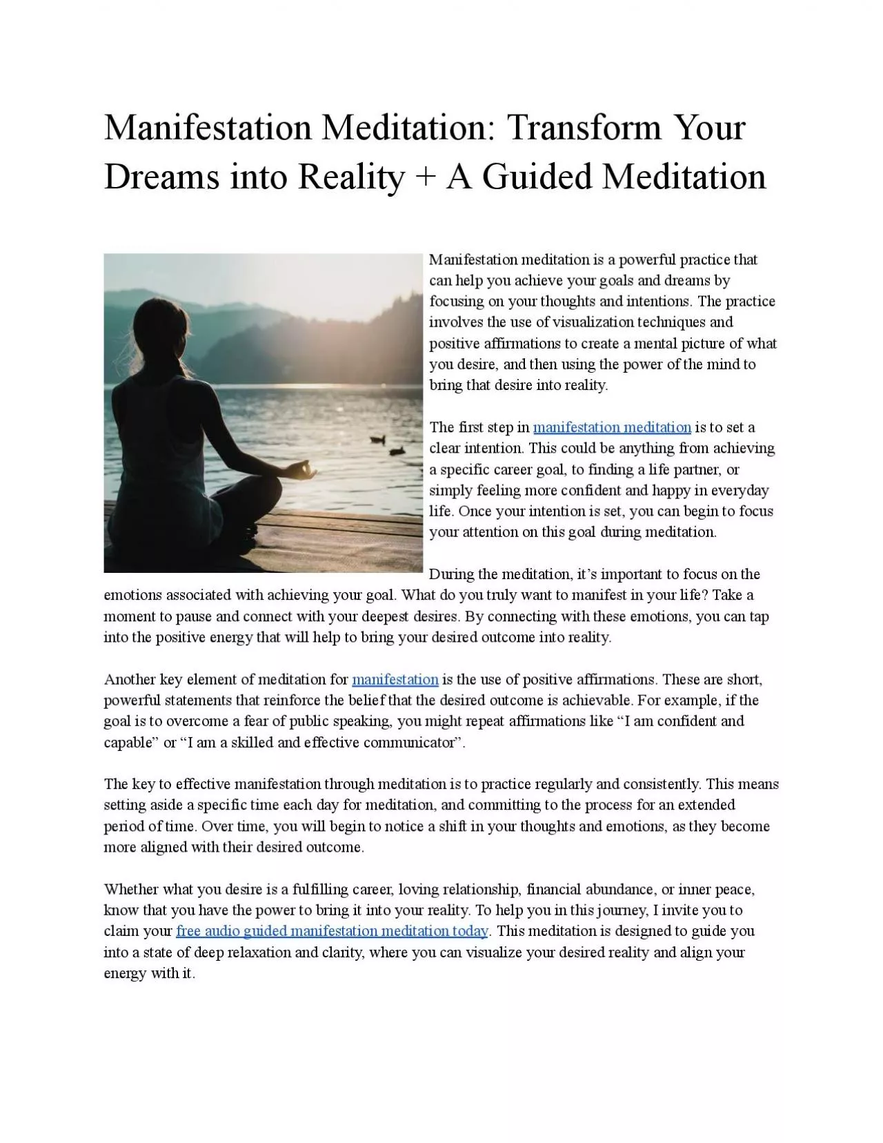 PDF-Manifestation Meditation: Transform Your Dreams Into Reality + A Free Guided Meditation