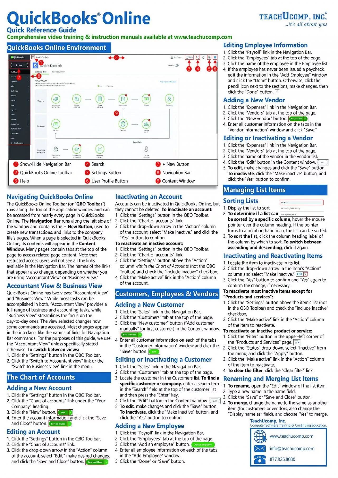 (BOOK)-QuickBooks Online Quick Reference Training Card - Laminated Tutorial Guide Cheat