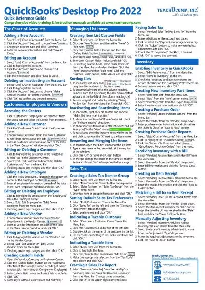 (EBOOK)-QuickBooks Desktop Pro 2022 Quick Reference Training Card - Laminated Tutorial Guide Cheat Sheet (Instructions and Tips)
