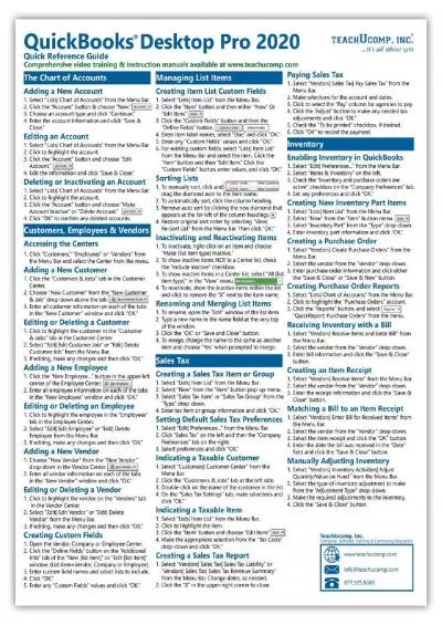 (BOOS)-QuickBooks Desktop Pro 2020 Quick Reference Training Card - Laminated Tutorial Guide Cheat Sheet (Instructions and Tips)