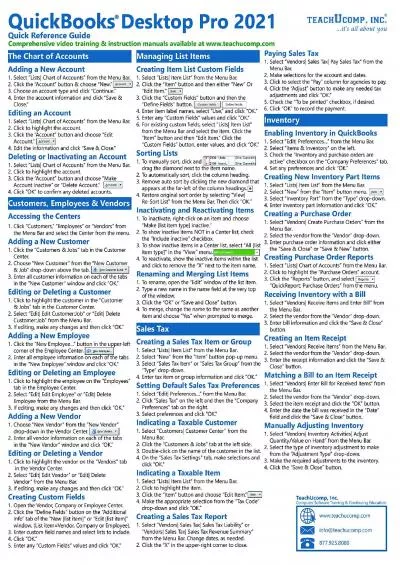 (EBOOK)-QuickBooks Desktop Pro 2021 Quick Reference Training Card - Laminated Tutorial Guide Cheat Sheet (Instructions and Tips)