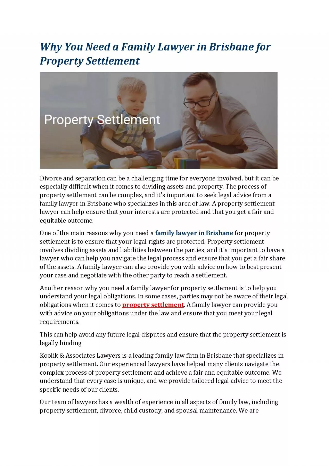 PDF-Why You Need a Family Lawyer in Brisbane for Property Settlement