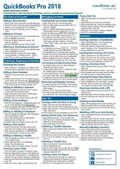 (BOOK)-QuickBooks Pro 2018 Quick Reference Training Card - Laminated Tutorial Guide Cheat Sheet (Instructions and Tips)