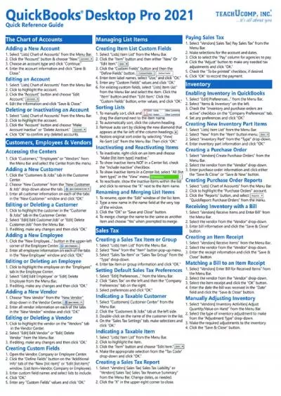 (DOWNLOAD)-QuickBooks Desktop Pro 2021 Quick Reference Training Guide Cheat Sheet