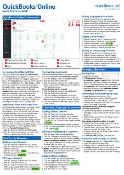 (BOOK)-QuickBooks Online Quick Reference Training Guide Cheat Sheet