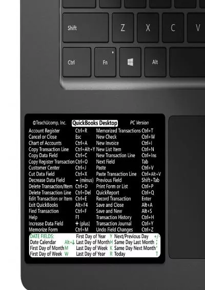 (EBOOK)-TEACHUCOMP Keyboard Shortcuts Sticker for Intuit QuickBooks Desktop (Pro/Premier/Enterprise)- Black Vinyl, Laminated, Training Aid Cheat Sheet LARGE: (4\'Wx2.95\'H)