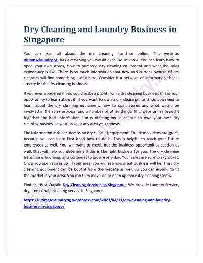 Dry Cleaning and Laundry Business in Singapore