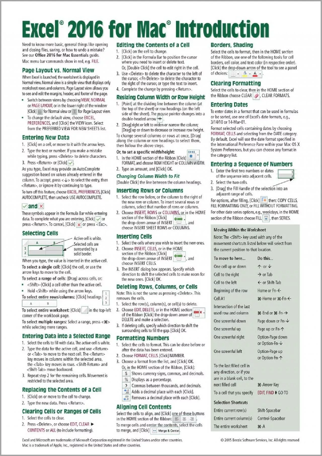 (READ)-Excel 2016 for Mac Introduction Quick Reference Guide (Cheat Sheet of Instructions,