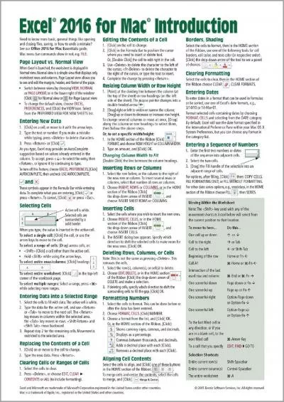 (READ)-Excel 2016 for Mac Introduction Quick Reference Guide (Cheat Sheet of Instructions, Tips  Shortcuts - Laminated Cards)