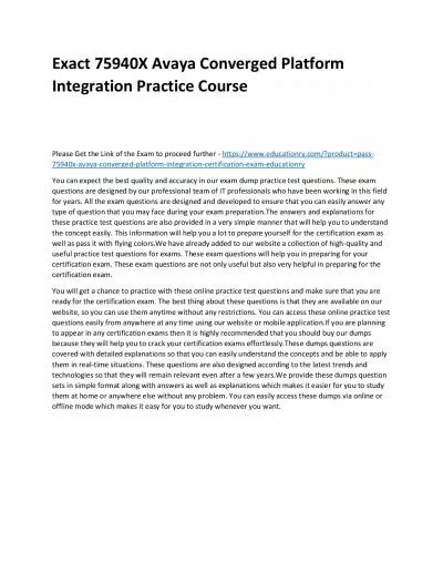 Exact 75940X Avaya Converged Platform Integration Practice Course