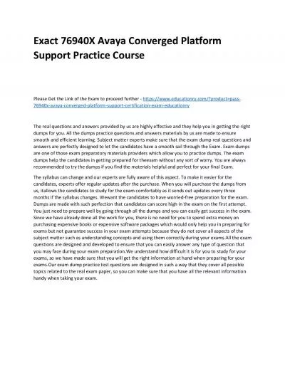 Exact 76940X Avaya Converged Platform Support Practice Course