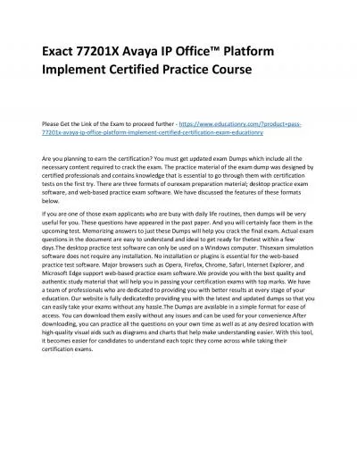 Exact 77201X Avaya IP Office™ Platform Implement Certified Practice Course