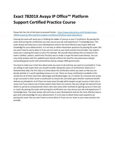 Exact 78201X Avaya IP Office™ Platform Support Certified Practice Course