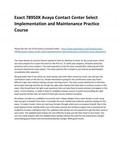Exact 78950X Avaya Contact Center Select Implementation and Maintenance Practice Course