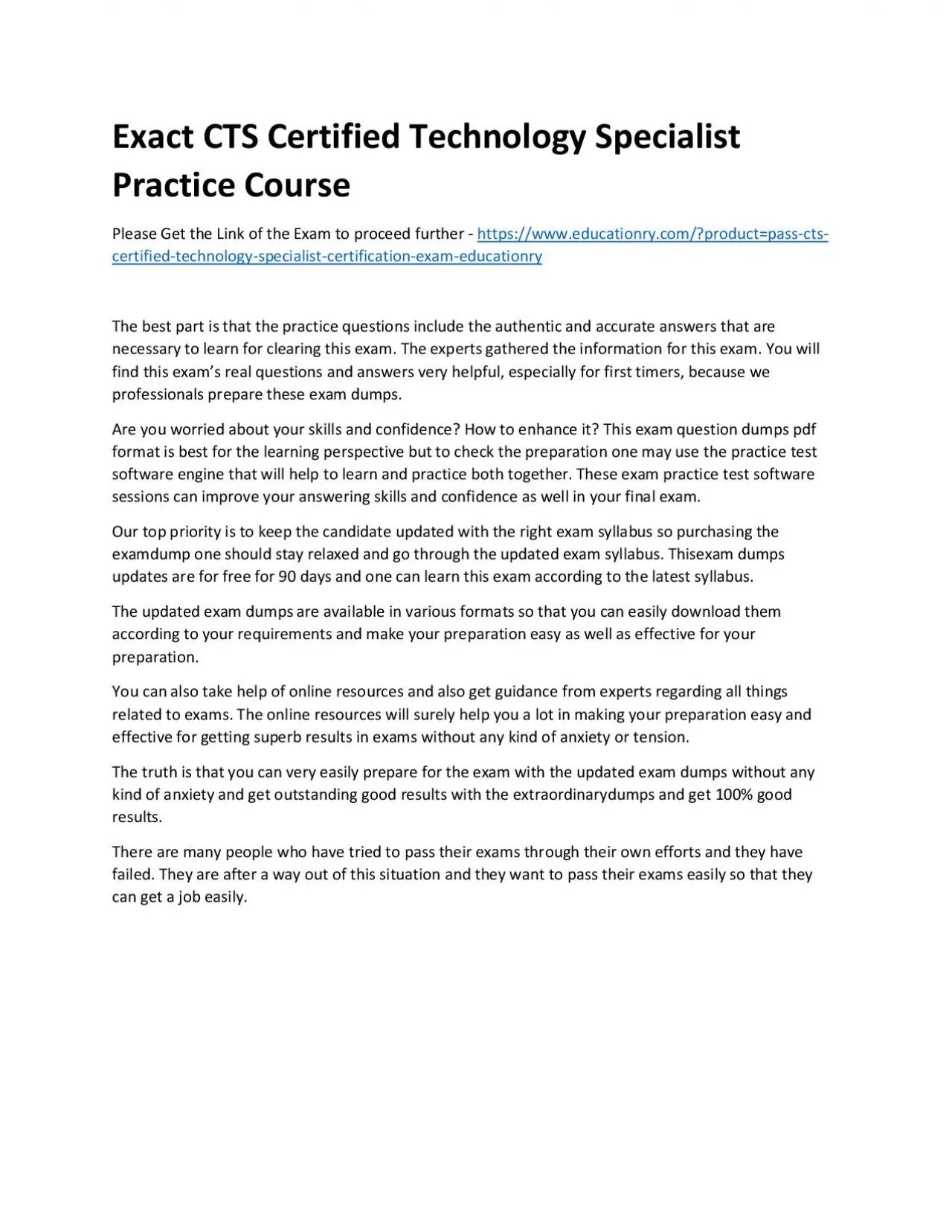 PDF-Exact CTS Certified Technology Specialist Practice Course