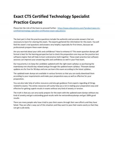 Exact CTS Certified Technology Specialist Practice Course