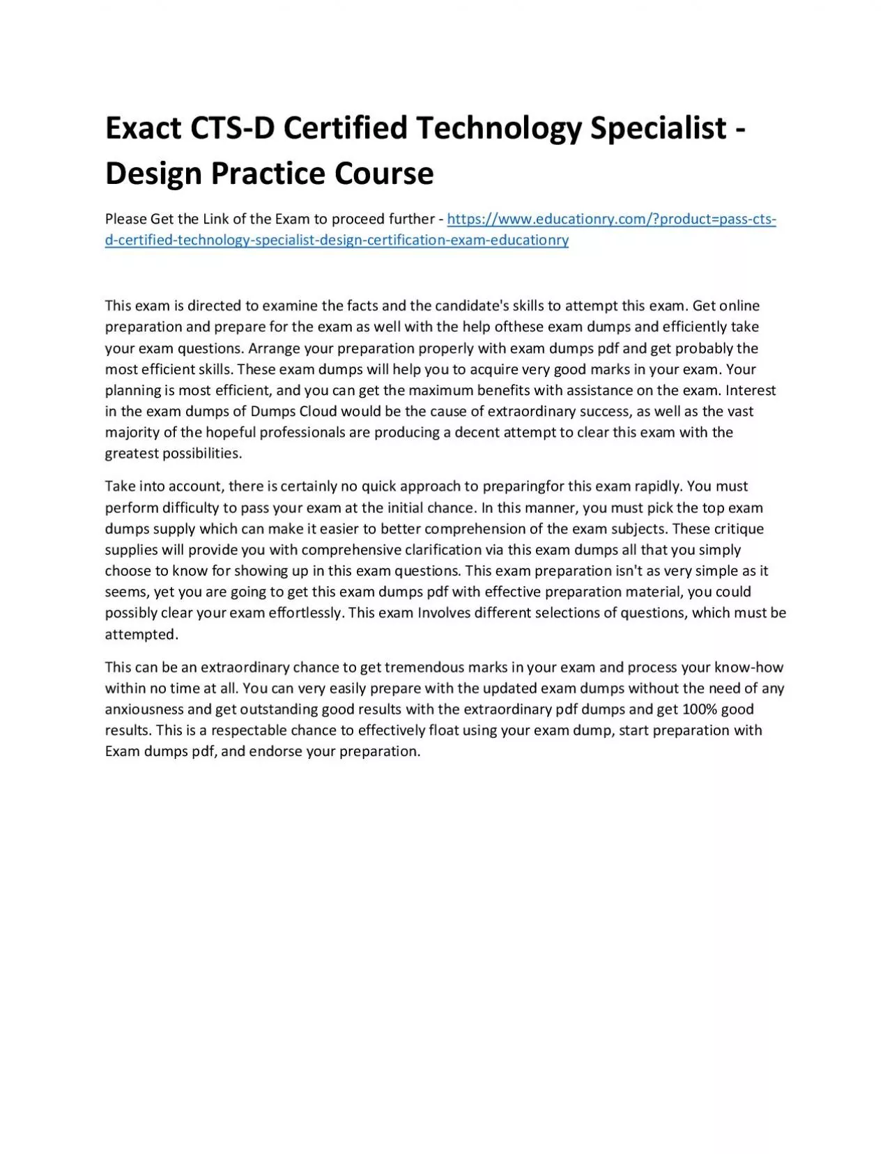 PDF-Exact CTS-D Certified Technology Specialist - Design Practice Course