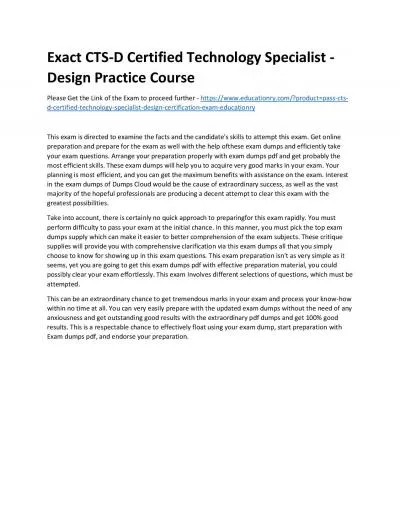 Exact CTS-D Certified Technology Specialist - Design Practice Course