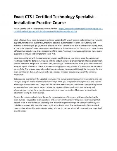 Exact CTS-I Certified Technology Specialist - Installation Practice Course