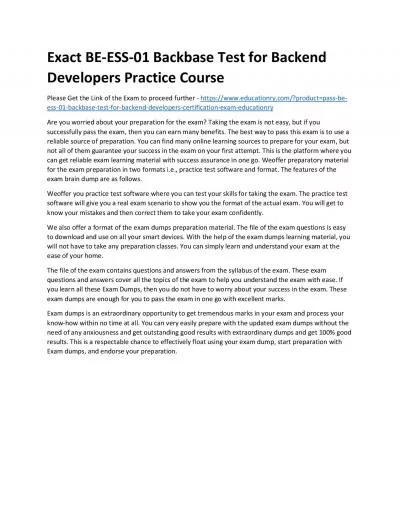 Exact BE-ESS-01 Backbase Test for Backend Developers Practice Course