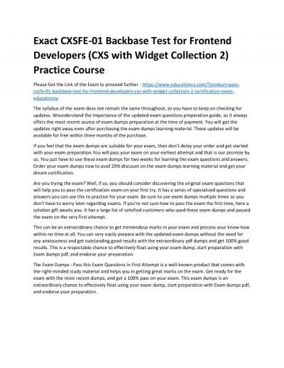 Exact CXSFE-01 Backbase Test for Frontend Developers (CXS with Widget Collection 2) Practice Course