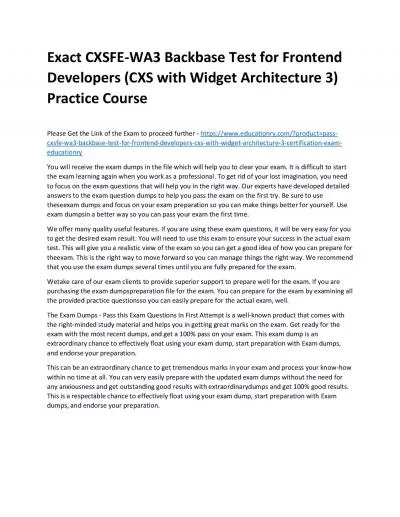 Exact CXSFE-WA3 Backbase Test for Frontend Developers (CXS with Widget Architecture 3) Practice Course