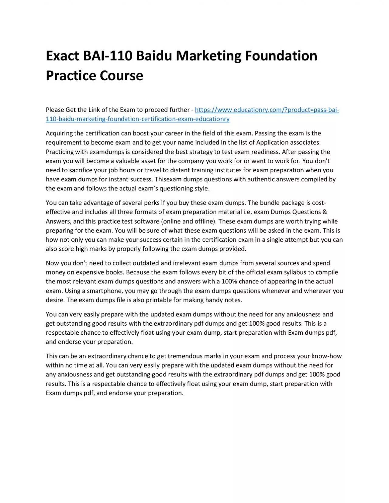 PDF-Exact BAI-110 Baidu Marketing Foundation Practice Course