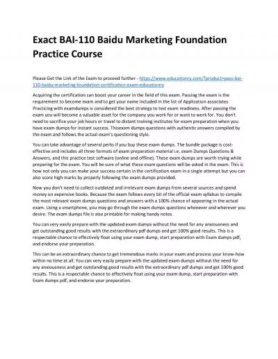 Exact BAI-110 Baidu Marketing Foundation Practice Course