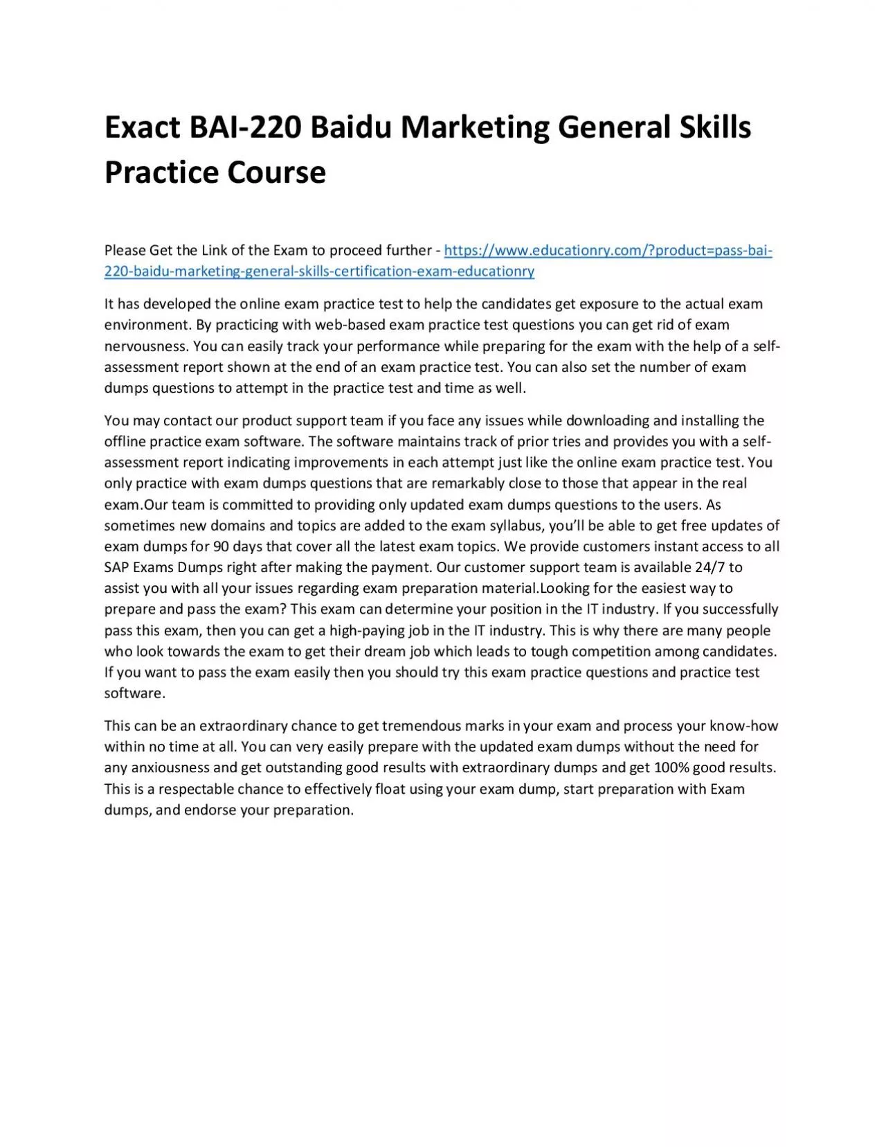 PDF-Exact BAI-220 Baidu Marketing General Skills Practice Course