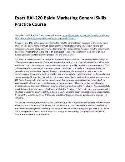 Exact BAI-220 Baidu Marketing General Skills Practice Course