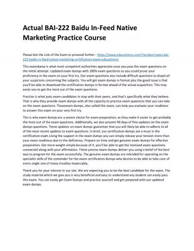 Actual BAI-222 Baidu In-Feed Native Marketing Practice Course