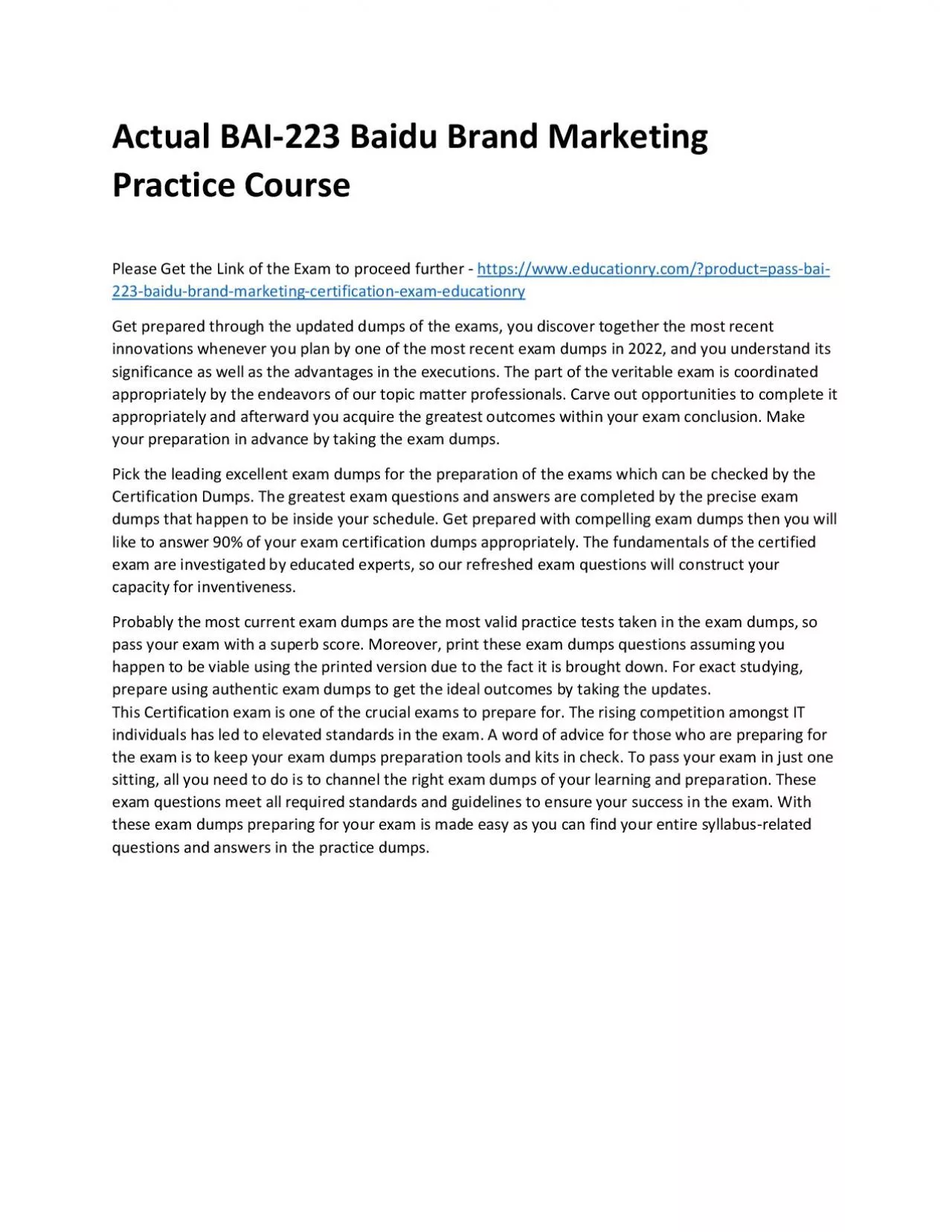 PDF-Actual BAI-223 Baidu Brand Marketing Practice Course