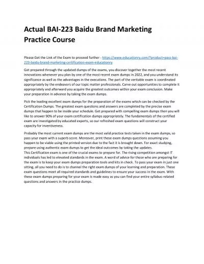 Actual BAI-223 Baidu Brand Marketing Practice Course