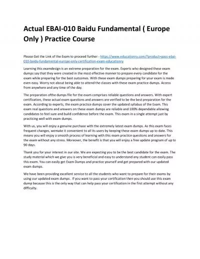 Actual EBAI-010 Baidu Fundamental ( Europe Only ) Practice Course