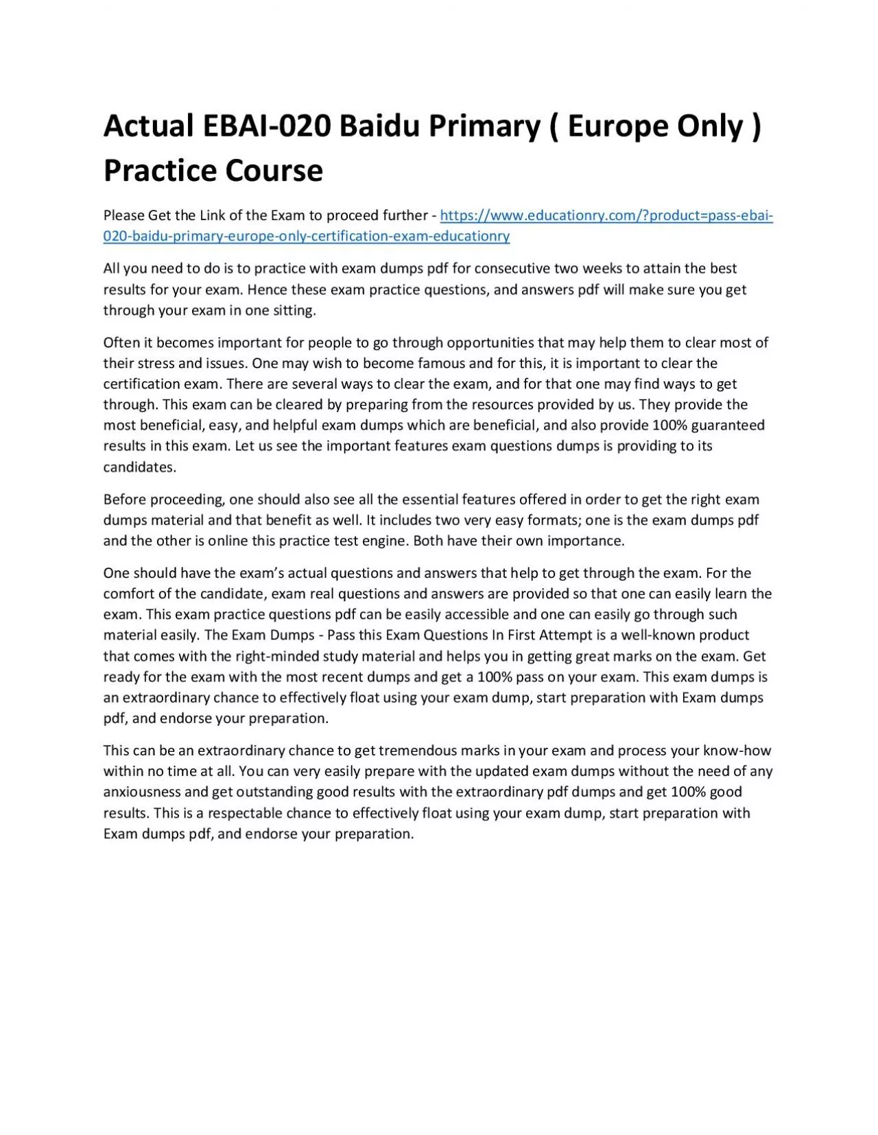 PDF-Actual EBAI-020 Baidu Primary ( Europe Only ) Practice Course