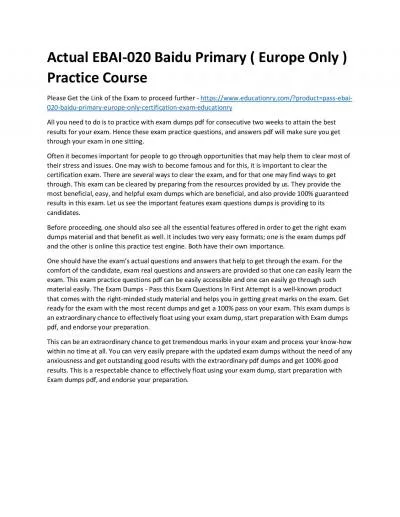 Actual EBAI-020 Baidu Primary ( Europe Only ) Practice Course