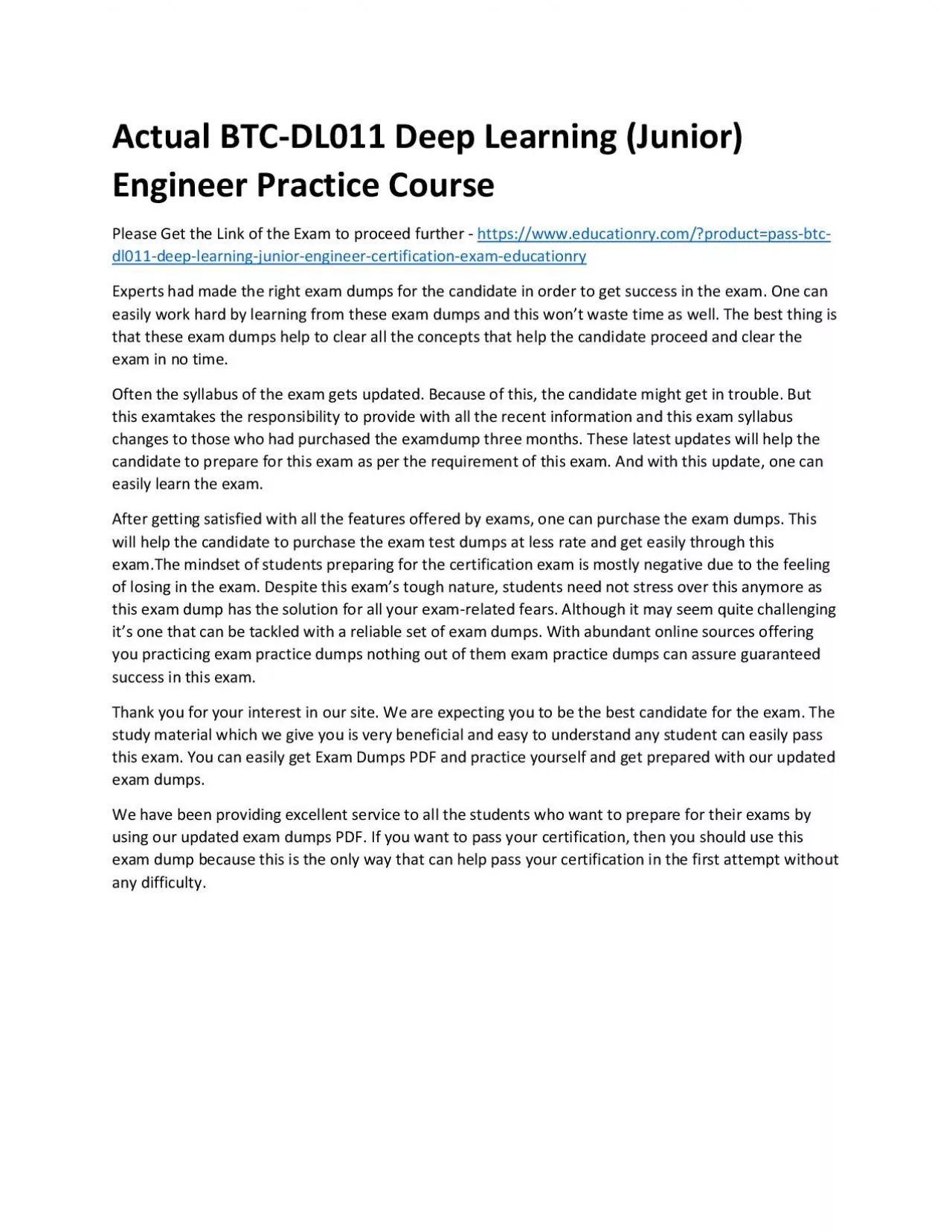 PDF-Actual BTC-DL011 Deep Learning (Junior) Engineer Practice Course